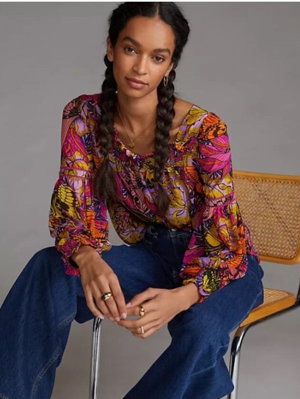 Anthropologie Alexander Farmer Floral Butterfly Print Top